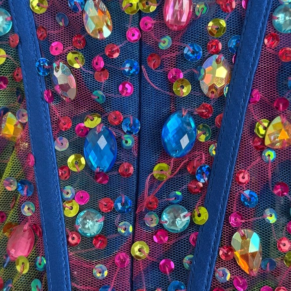 Jovani Beaded Rhinestone Corset Dress Sz 4 Prom Pageant Y2K Sparkle Tulle - Picture 8 of 11